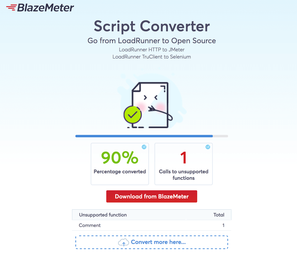 BlazeMeter script converter progress indicator